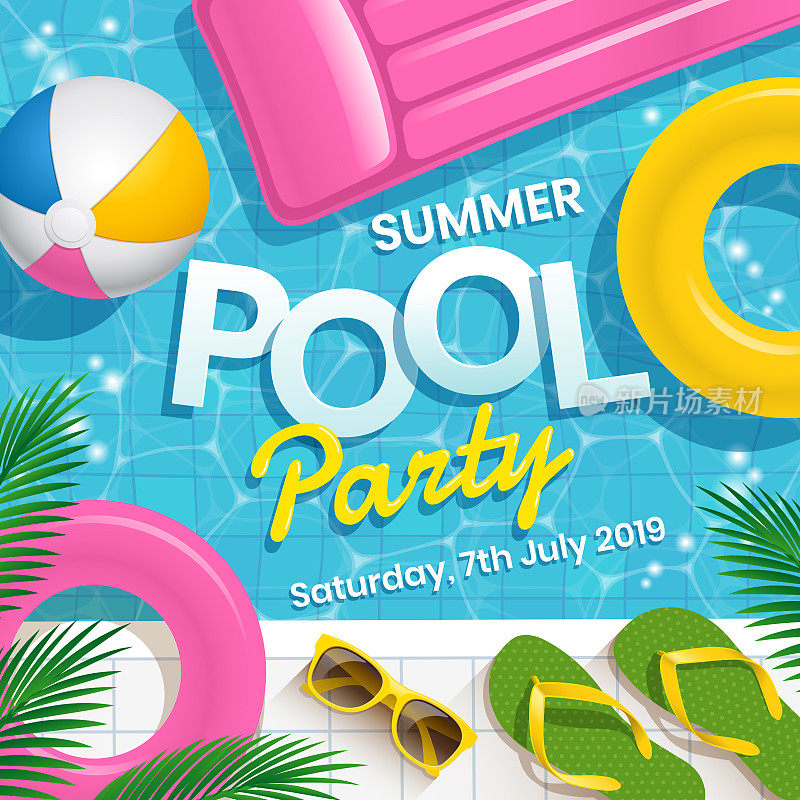 Pool party invitation vector illustration with water swimming pool vector background.